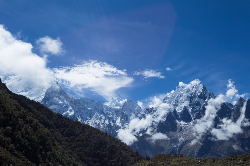 Clouds opening up over the Manaslu Range