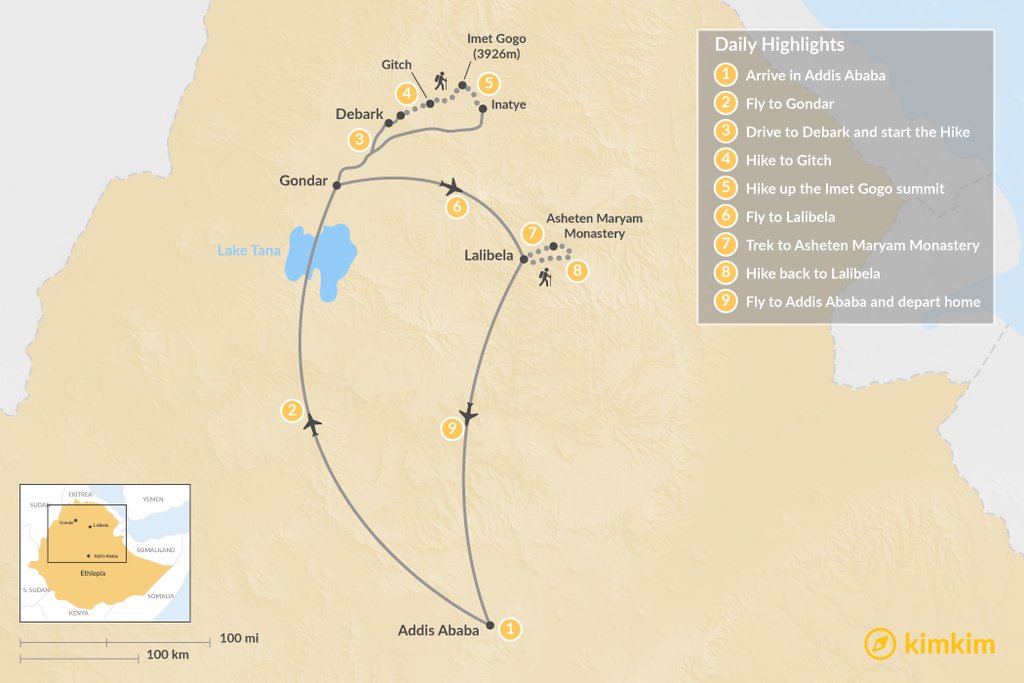 Map of Simien Mountain Trek