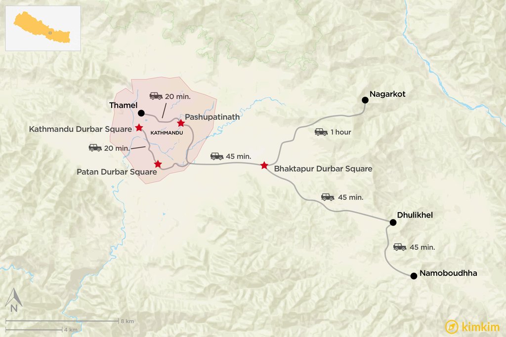 Map of Kathmandu Valley cultural highlights