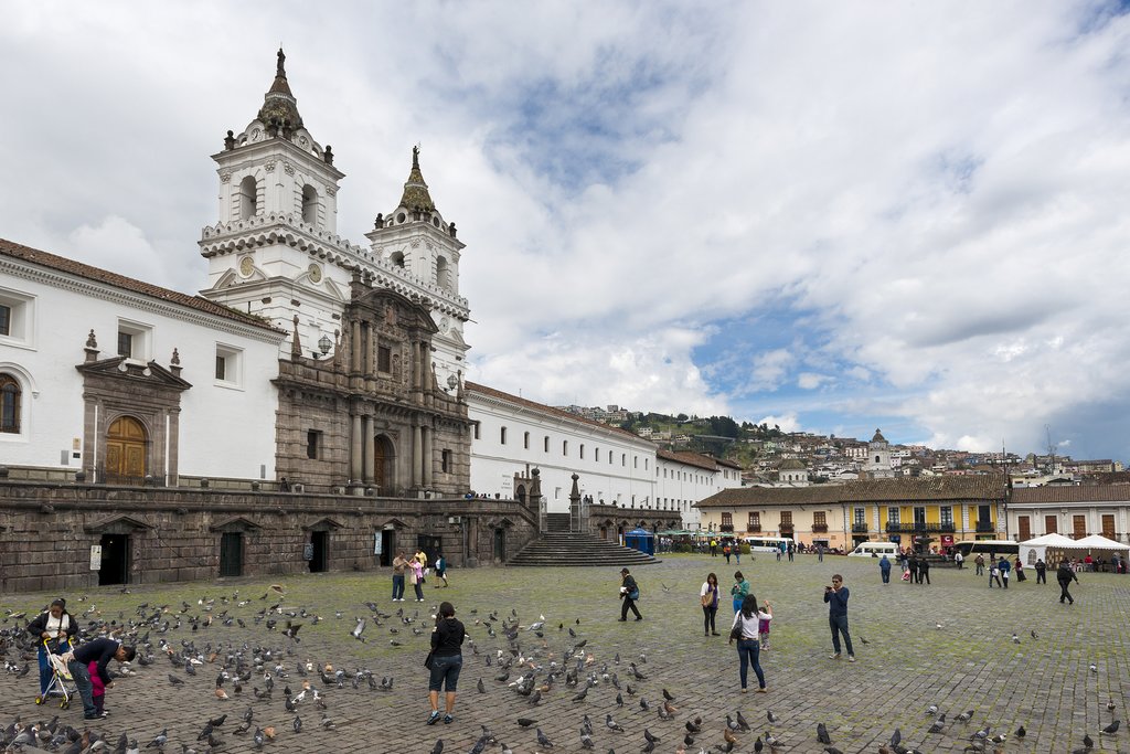 The central plaza of Quito with the church of San Francisco in the background