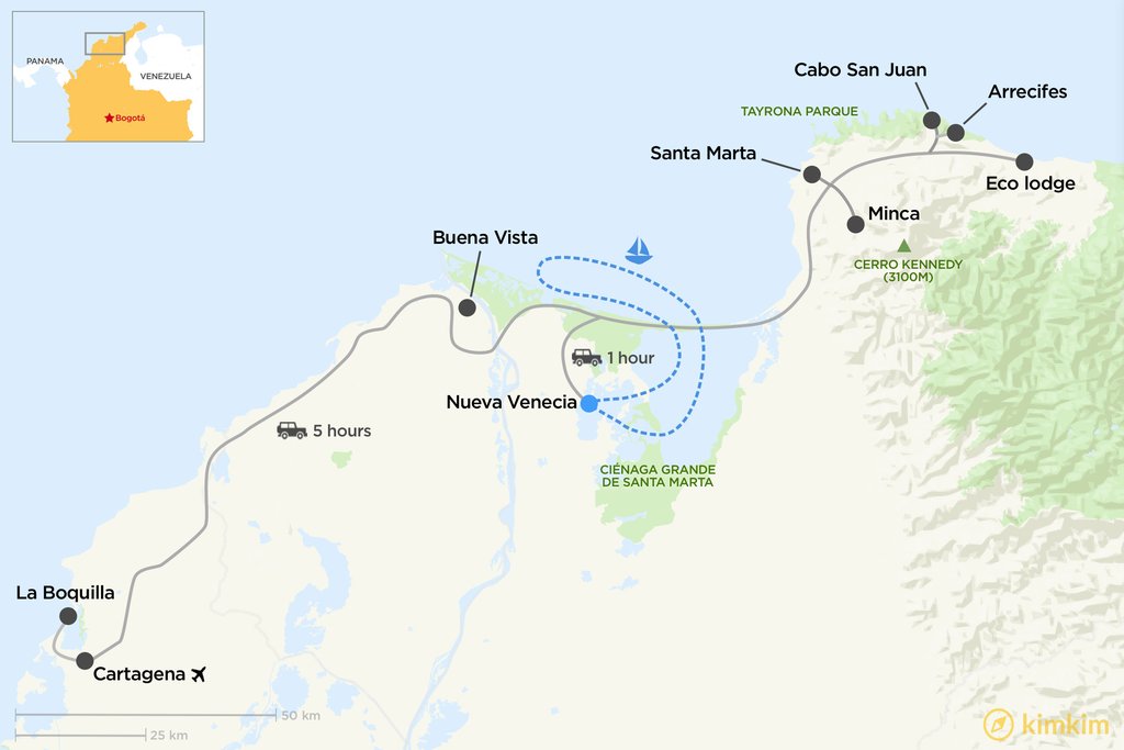 Map of northern Colombia tour