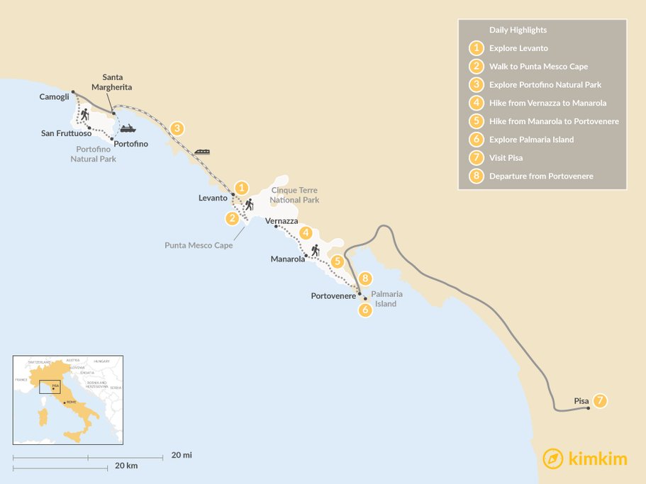Map of Active Tour of Cinque Terre