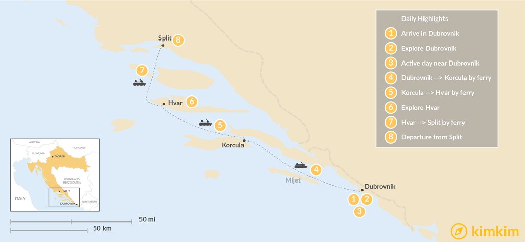 1 week Croatia Itinerary Map