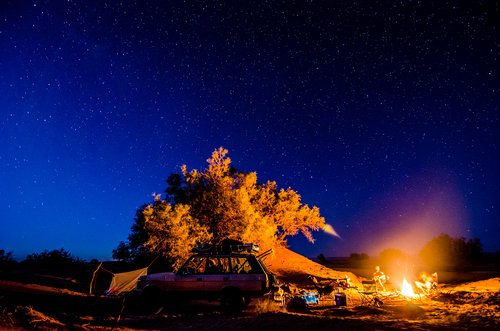 A campfire in the Moroccan Sahara
