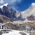 Tents crowded at the foot of Everest Base Camp