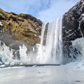 Skogafoss Waterfall, frozen in the winter
