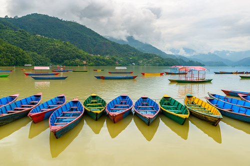 Boats along Phewa Lake, Pokhara