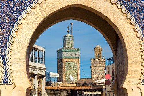 Minarets of Fes seen throuth Bab Bou Jeloud Gate
