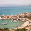 An aerial view of a harbor in the Trapani province of Sicily