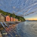 Boathouses in a fjord near Ålesund