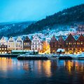 Bergen's waterfront UNESCO World Heritage Site after a snowfall