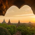 Sunset over ancient pagodas in Bagan