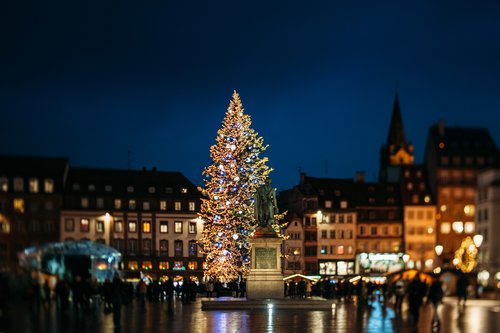 Central Christmas tree and surrounding market in Strasbourg