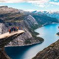 Happy hikers at Preikestolen (Pulpit Rock)