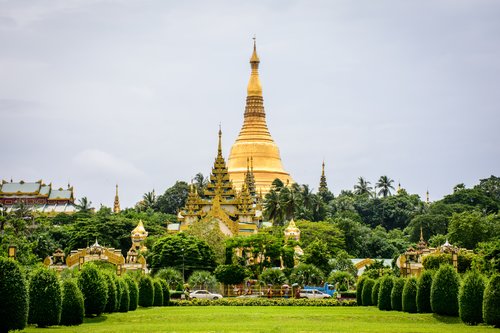 Shwe Dagon pagoda It is located in the center of Yangon, Myanmar, June-2017