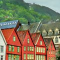 The historic Bryggen district along Bergen's picturesque wharf. 