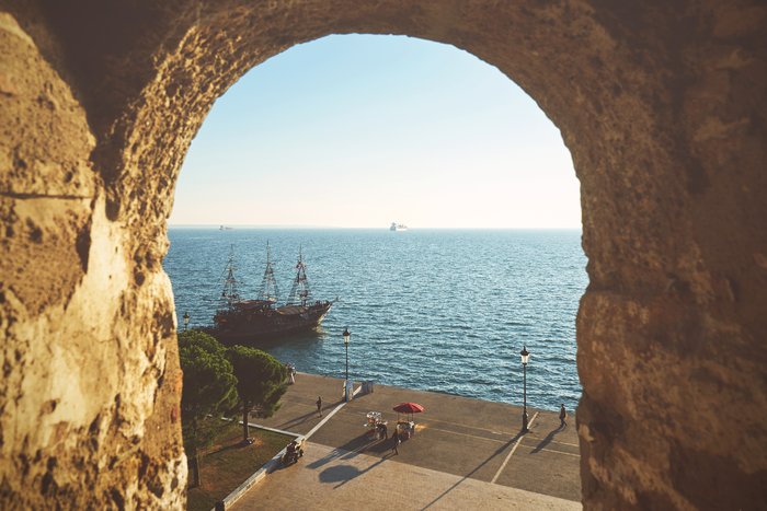 View of the sea from inside Thessaloniki's White Tower