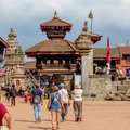 Tourists walking around a temple in Kathmandu, Nepal