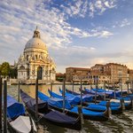Gondolas in front of Venice's Grand Canal 