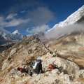 A short rest before crossing the Khumbu glacier, Three Passes trek