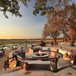 A fireplace at a safari lodge