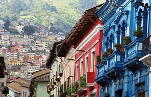 Colorful colonial-era buildings of Quito.