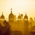 Ethiopian orthodox church with sun rays in Addis Ababa 