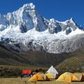 Camp while trekking in the Cordillera Huayhaush