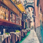 Rustic cafe tables in Amalfi 