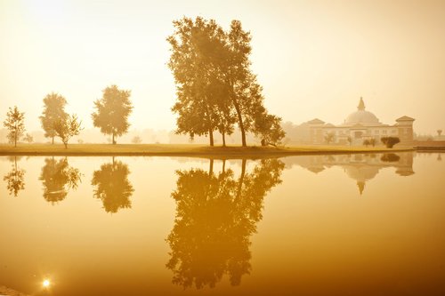 Temple at Lumbini at dawn