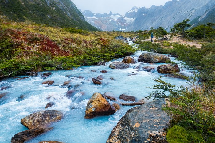 A turquiouse river in Valle de Lobos hiking trail near Ushuaia