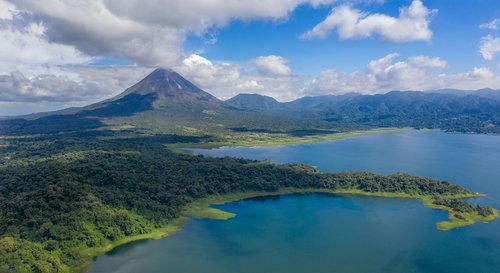Arenal, one of Costa Rica's most majestic landmarks, towers over the countryside