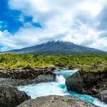 View of Osorno volcano from Petrohue waterfall