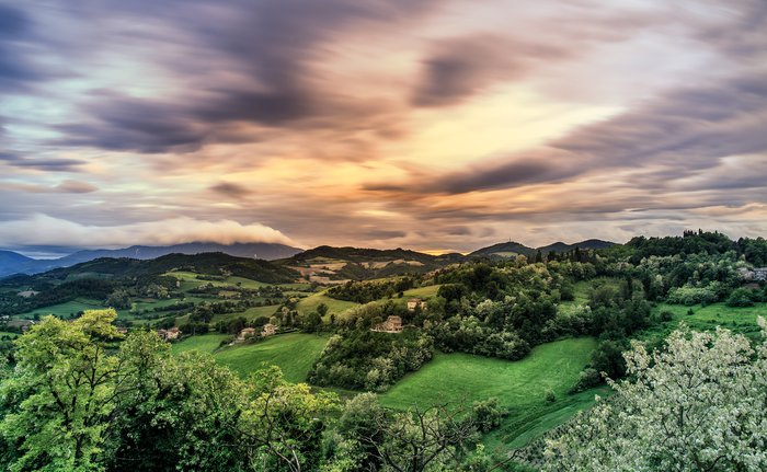 Views across the Marche countryside near Urbino.