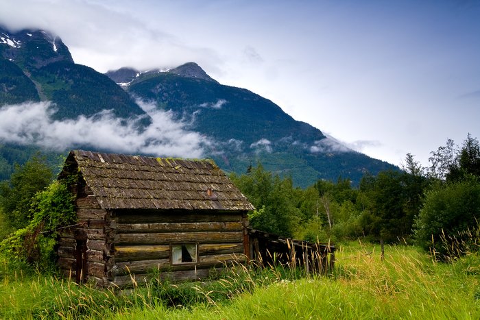 An old, abandoned cabin near Bella Coola in the Great Bear Rainforest