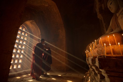 Novice monks in a pagoda in Bagan