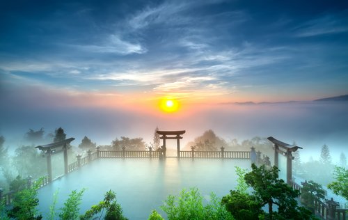 Dawn at the Bao Loc pagoda Vietnam