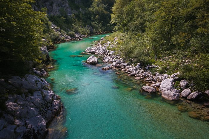 The Soča River in Kobarid, Slovenia