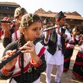 Newars Playing Musical Instrument During Local Festival
