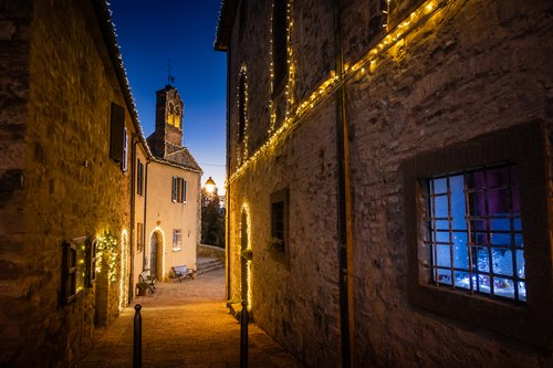 Admire festive twinkling lights in Montegemoli