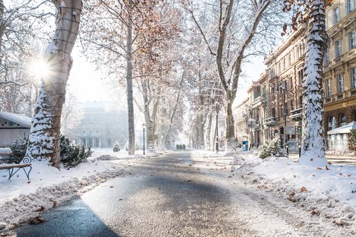 Snow covered Zrinjevac Park in Zagreb