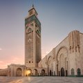 The Hassan II Mosque sits on the water
