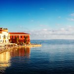 Waterfront and lighthouse of Chania old town in Crete