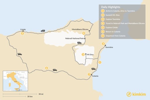 Italy map: 7 Days in Sicily: Mount Etna, the Ionian Coast, and Cefalú