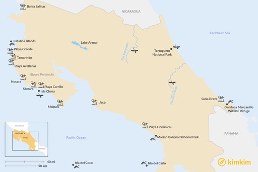 Costa Rica map: Best Water Activities in Costa Rica