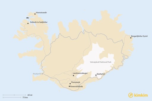 Iceland map: Best Day Hikes in Iceland