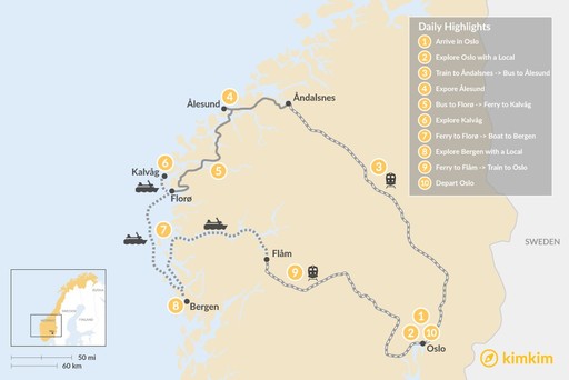 Norway map: Western Norway's Rivers, Islands & Fjords - 10 Days