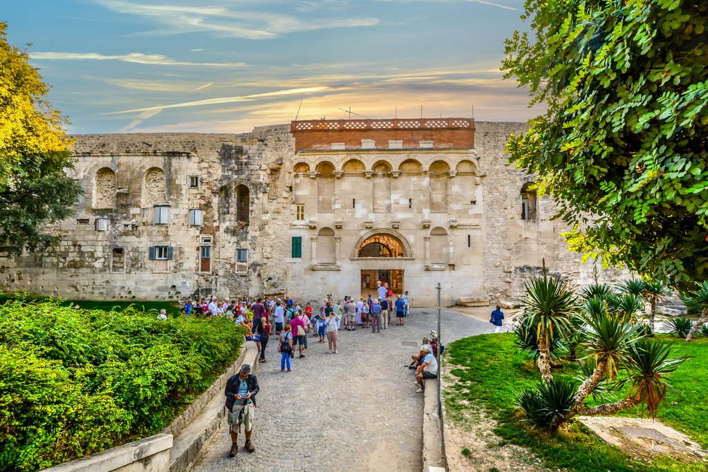 Outside the ancient Golden Gate of Diocletian's Palace in Split, Croatia