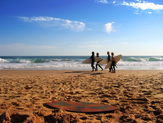 Surfers on Phillip Island's Woolamai Beach