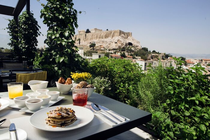 Wake up with a Greek breakfast and the best view around (photo courtesy of AthensWas)